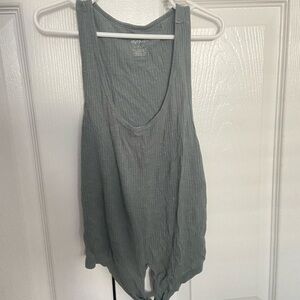 Aerie Green Sleeveless Tank Top with Tie Front